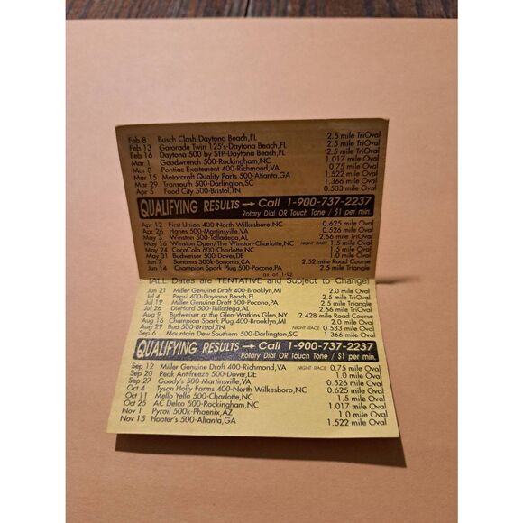 Vintage 1992 Winston Cup Pocket Schedule Finishing Position Hotline NASCAR Promo - Picture 4 of 5